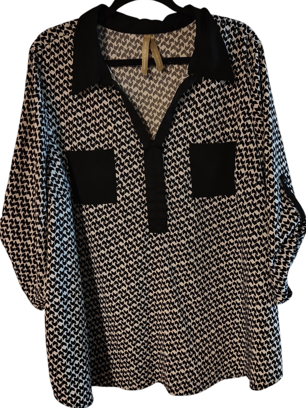 Penningtons Black & White Patterned Blouse with Contrast Pockets 2XL